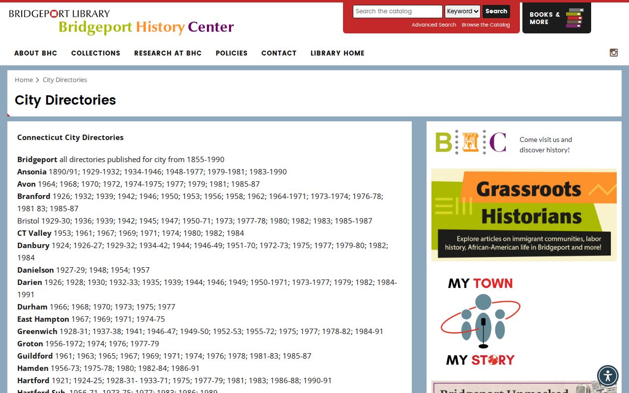 Connecticut city directory volumes in the Bridgeport History Center collection