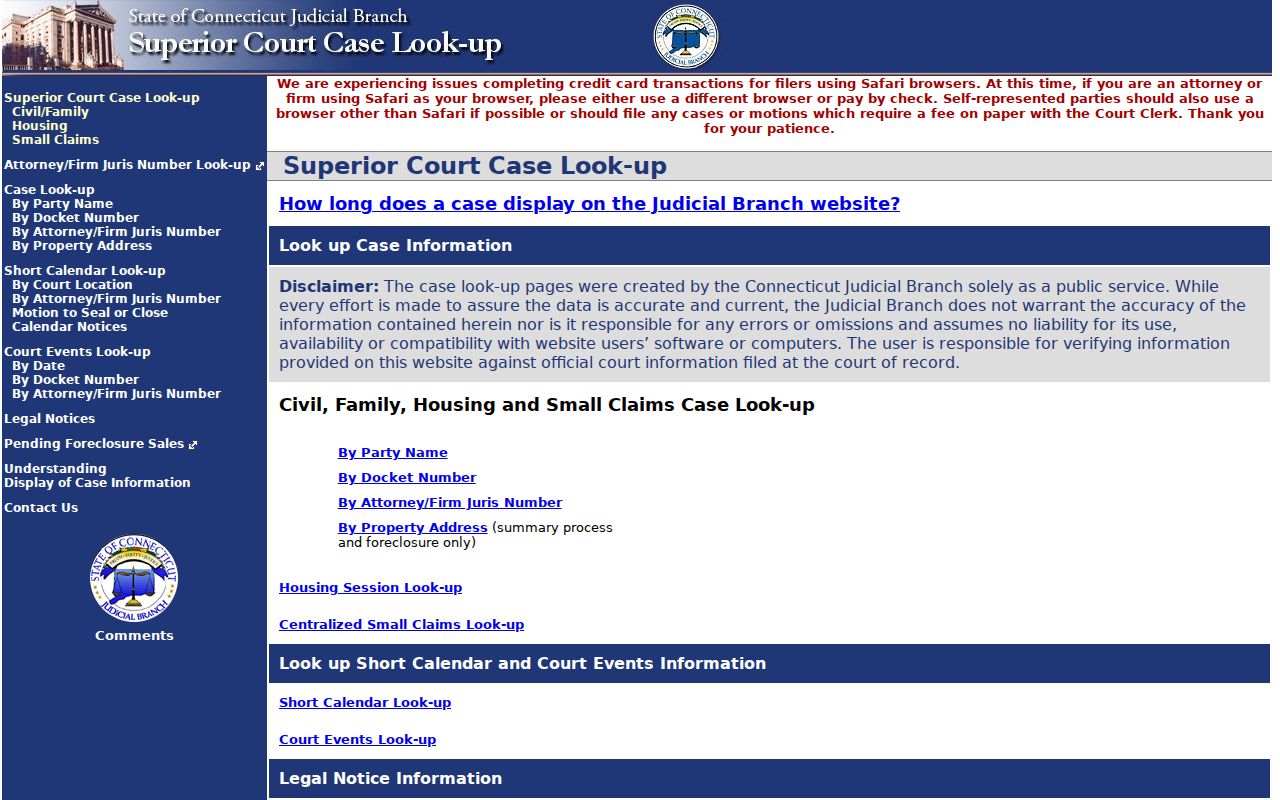 Connecticut resident lookup civil and family court case search