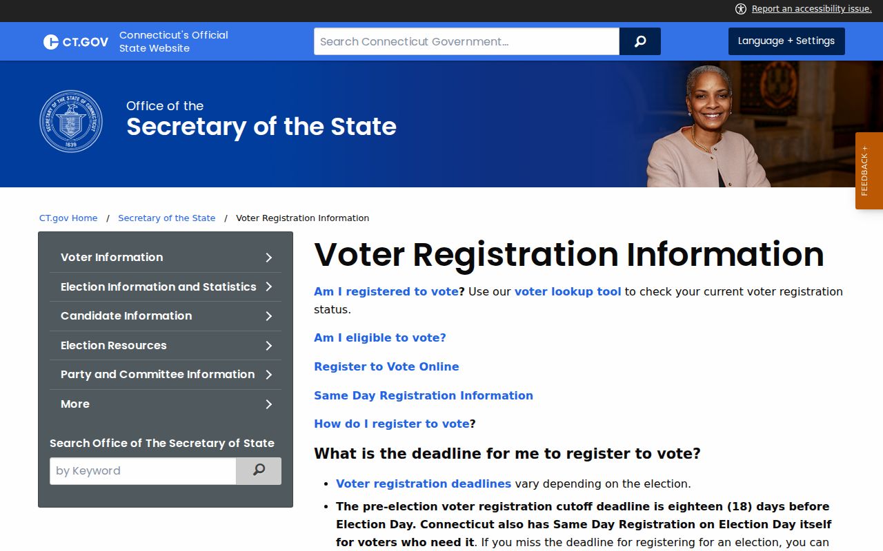 Connecticut resident lookup official voter status and polling-place search